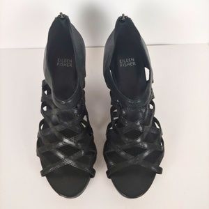 Eileen Fisher Vero Cuoio Lattice Cage Wedges Sz 9